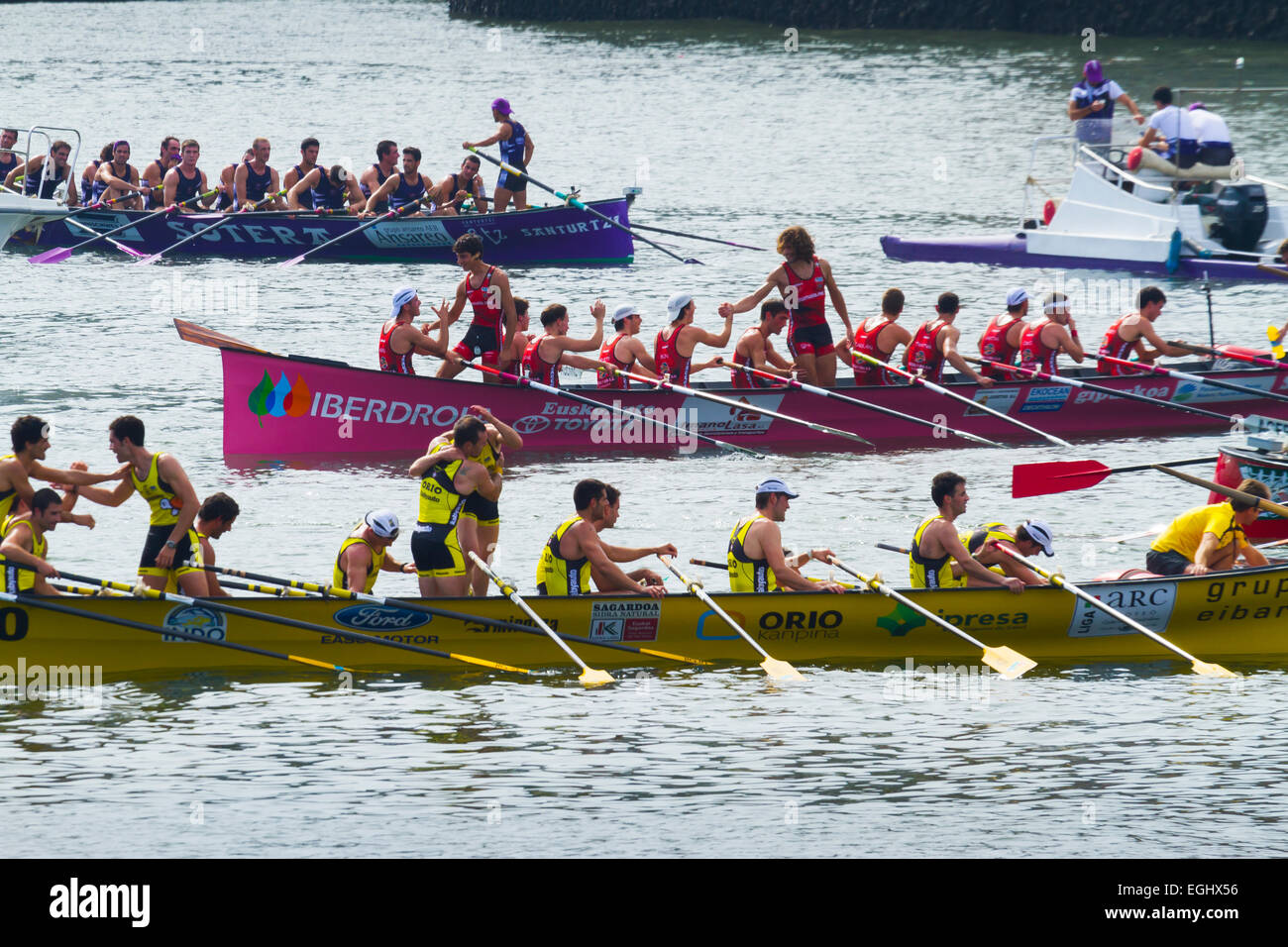 Trainera régate en Portugalete. Gascogne, Pays Basque, Espagne, Europe. Banque D'Images