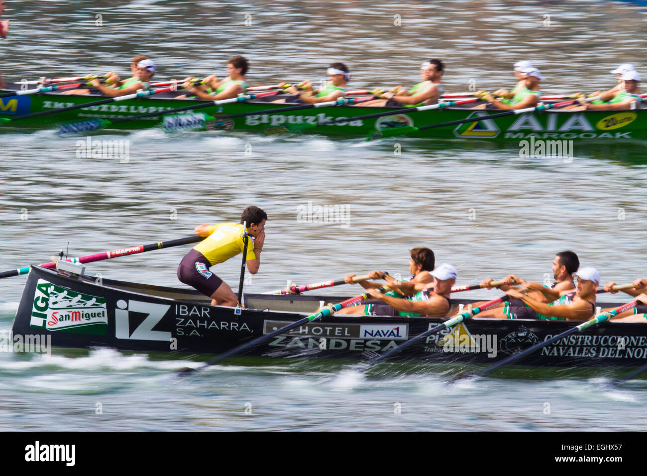 Trainera régate en Portugalete. Gascogne, Pays Basque, Espagne, Europe. Banque D'Images