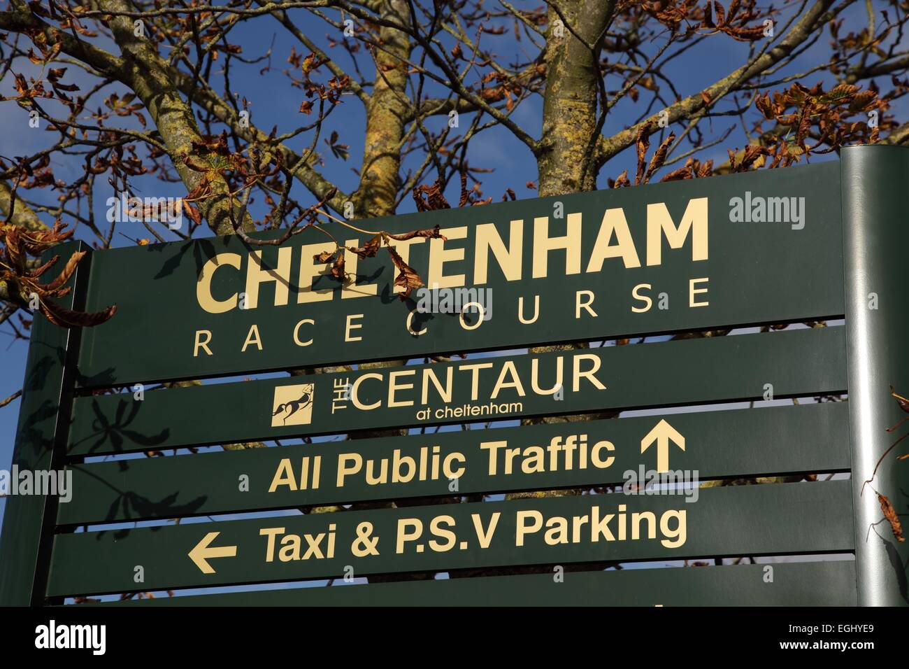 Les panneaux de signalisation, l'hippodrome de Cheltenham. Hunt racing Banque D'Images