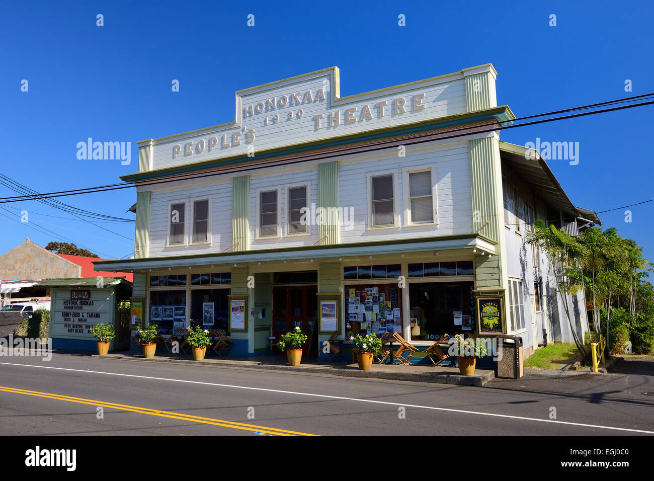 Honokaa People's Theatre de la rue principale de la vieille ville historique de sucre sur Honokaa Hamakua Coast, Big Island, Hawaii, USA Banque D'Images