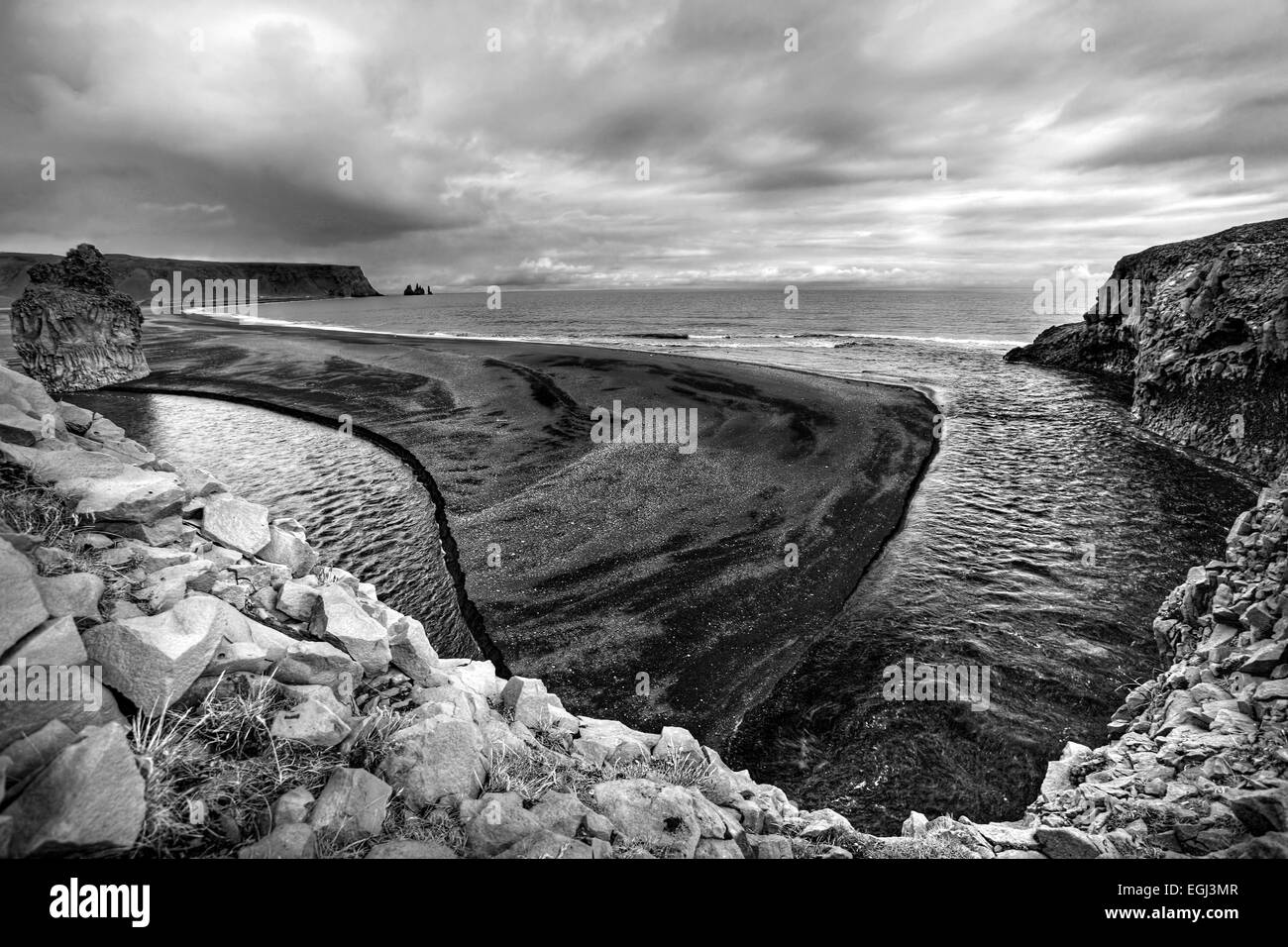 Littoral, Vik, roche, sable, plage, Islande Banque D'Images