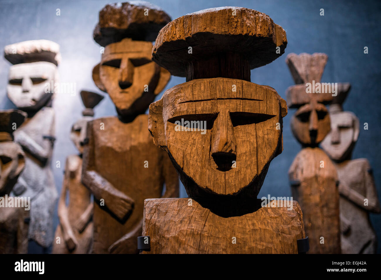 L'île de Pâques exhibitis au Museo Chileno de Arte Precolombino (Musée d'art précolombiennes), Santiago, Chili Banque D'Images