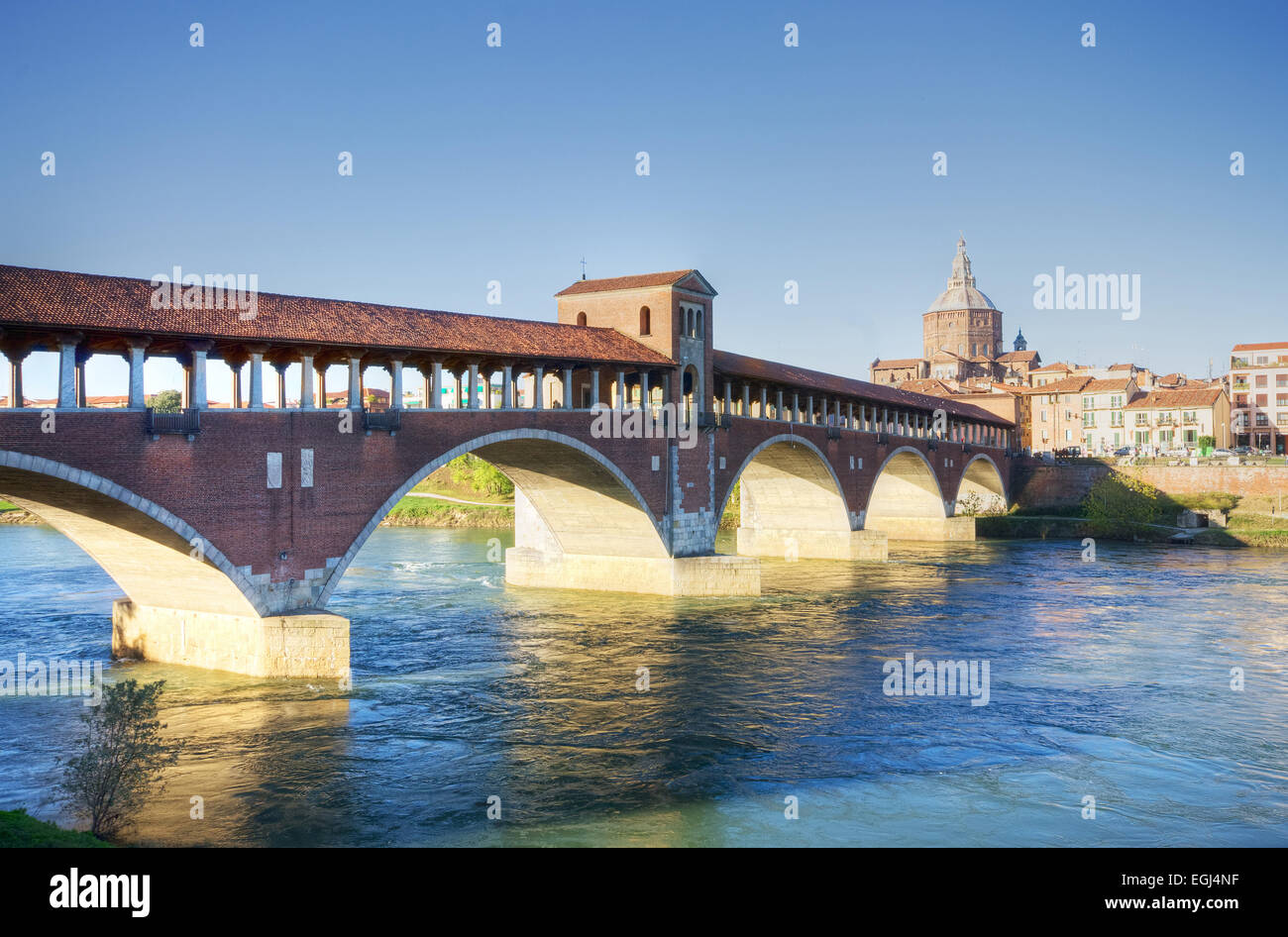 L'Italie, Lombardie, Pavie, le pont couvert Banque D'Images