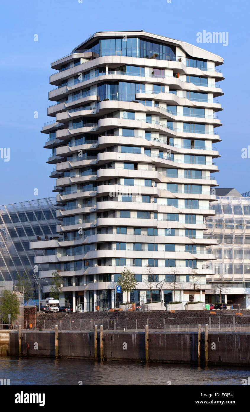 Marco Polo, la tour résidentielle Behnisch et partenaire, Quartier Strandkai, HafenCity, Hambourg, Allemagne Banque D'Images
