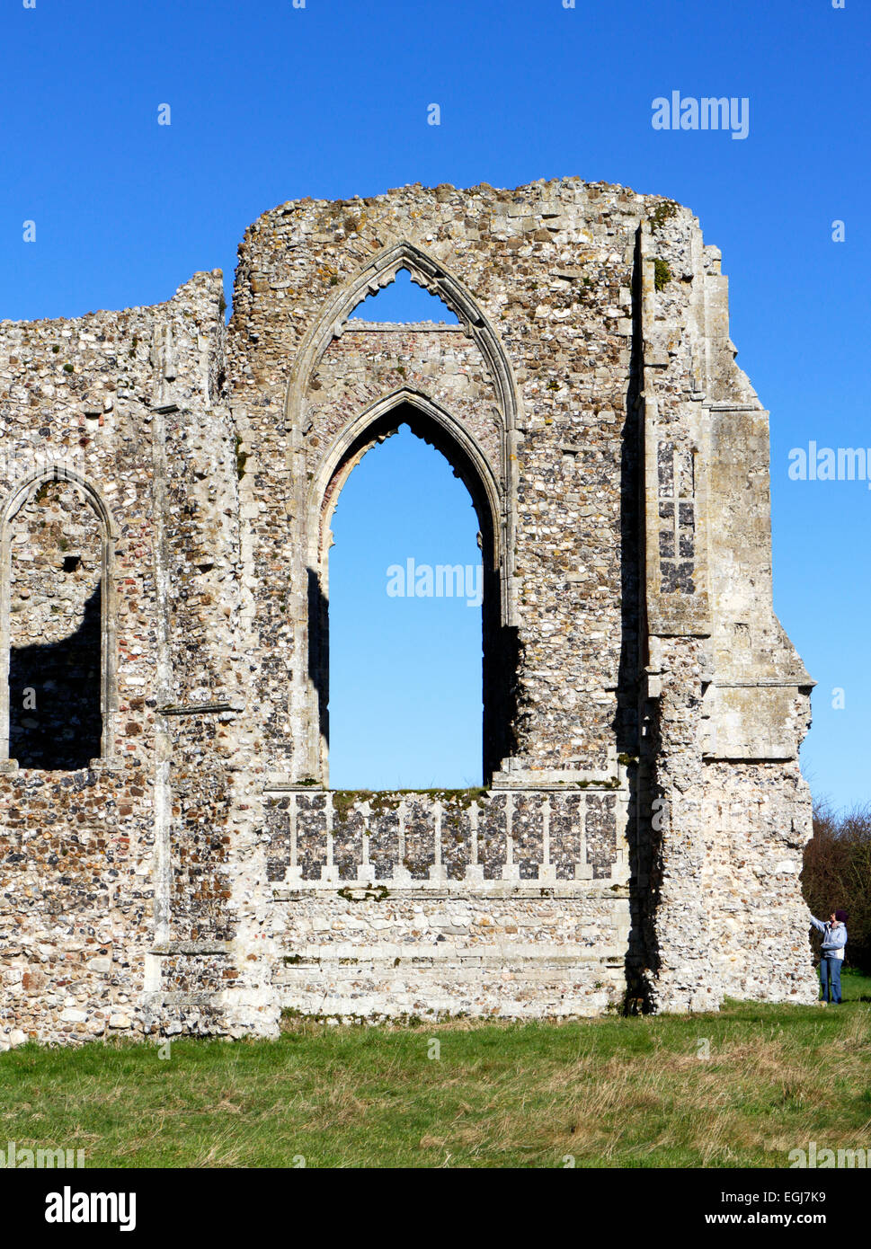 Une section détaillée d'une partie des ruines de Leiston, Suffolk, Angleterre, Royaume-Uni. Banque D'Images