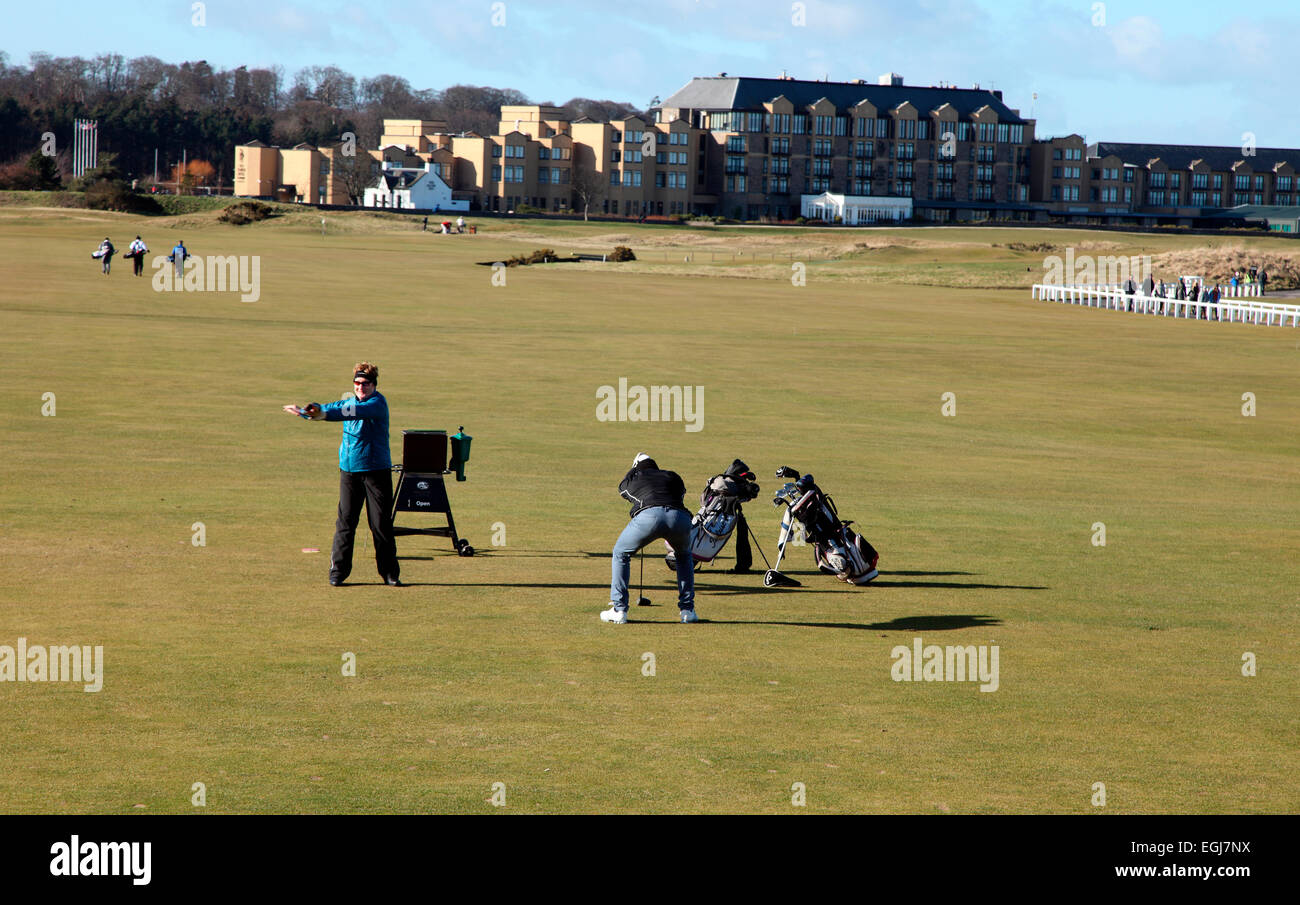 18e trou sur le Old Course à St Andrews Royal & Ancient Golf Club. Banque D'Images