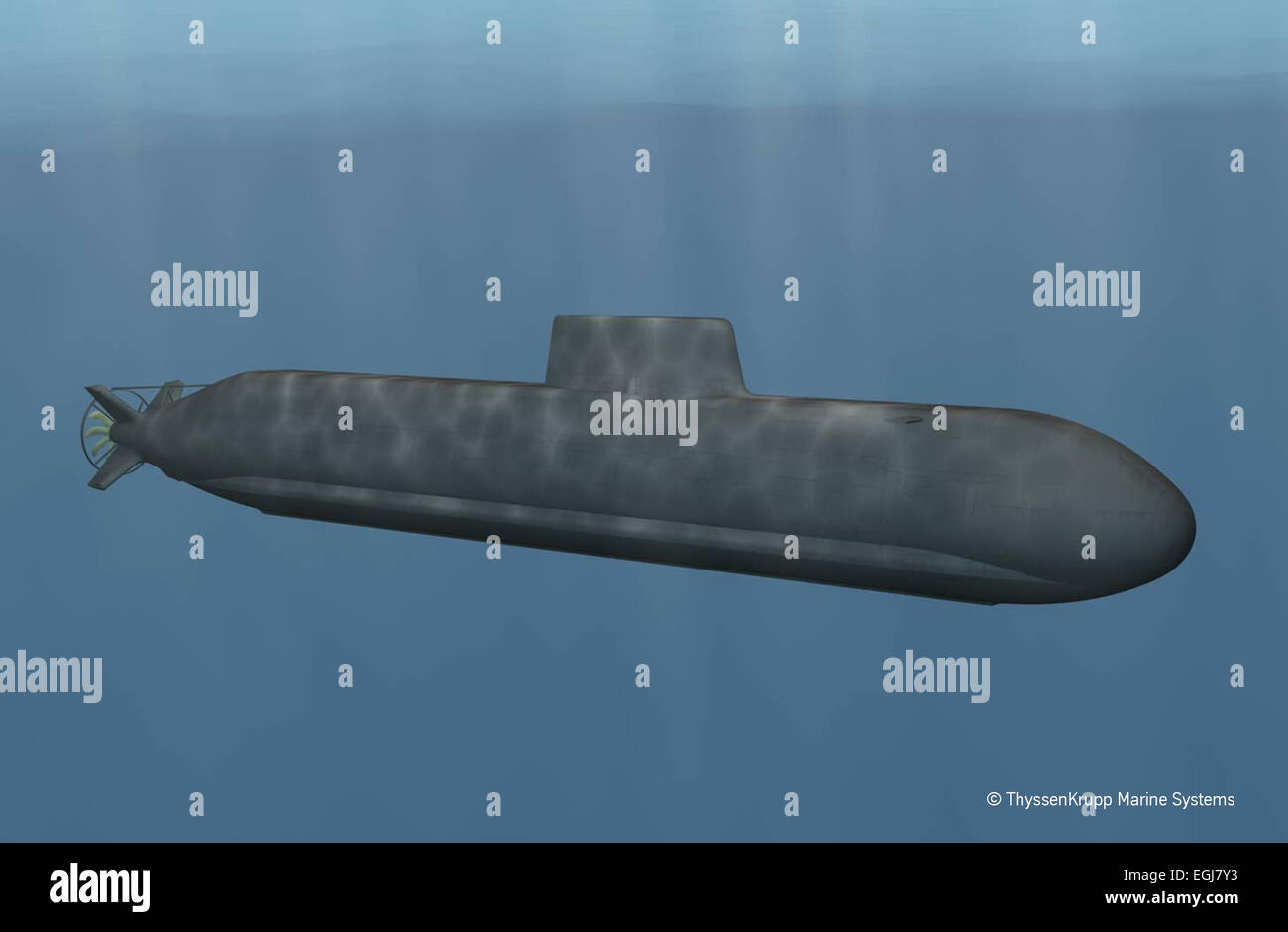 Document - un document photo, disponible le 25 février 2015, montre une image générée par ordinateur d'une classe de sous-marins de type 216 ThyssenKrupp Marine Systems à Hambourg, Allemagne. Le chantier sous-marin à base de Kiel ThyssenKrupp Marine Systems (TKMS) est l'un des trois concurrents dans d'un appel d'offres international pour un accord de construction de sous-marins qui se chiffrent en milliards d'euros. Photo : ThyssenKrupp Marine Systems (TKMS)/apd crédits obligatoires : ThyssenKrupp Marine Systems (TKMS)/DPA) Banque D'Images
