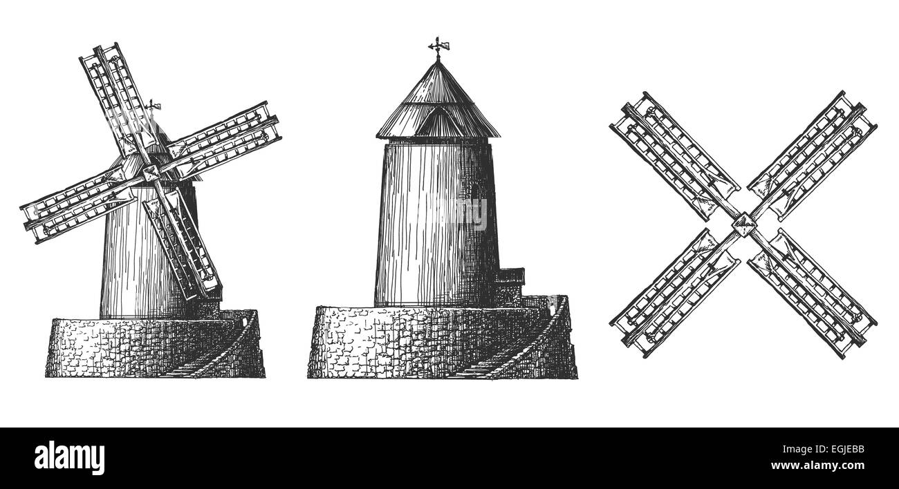 Ancien moulin logo vector modèle. du pain ou de l'icône du grain de blé. Banque D'Images