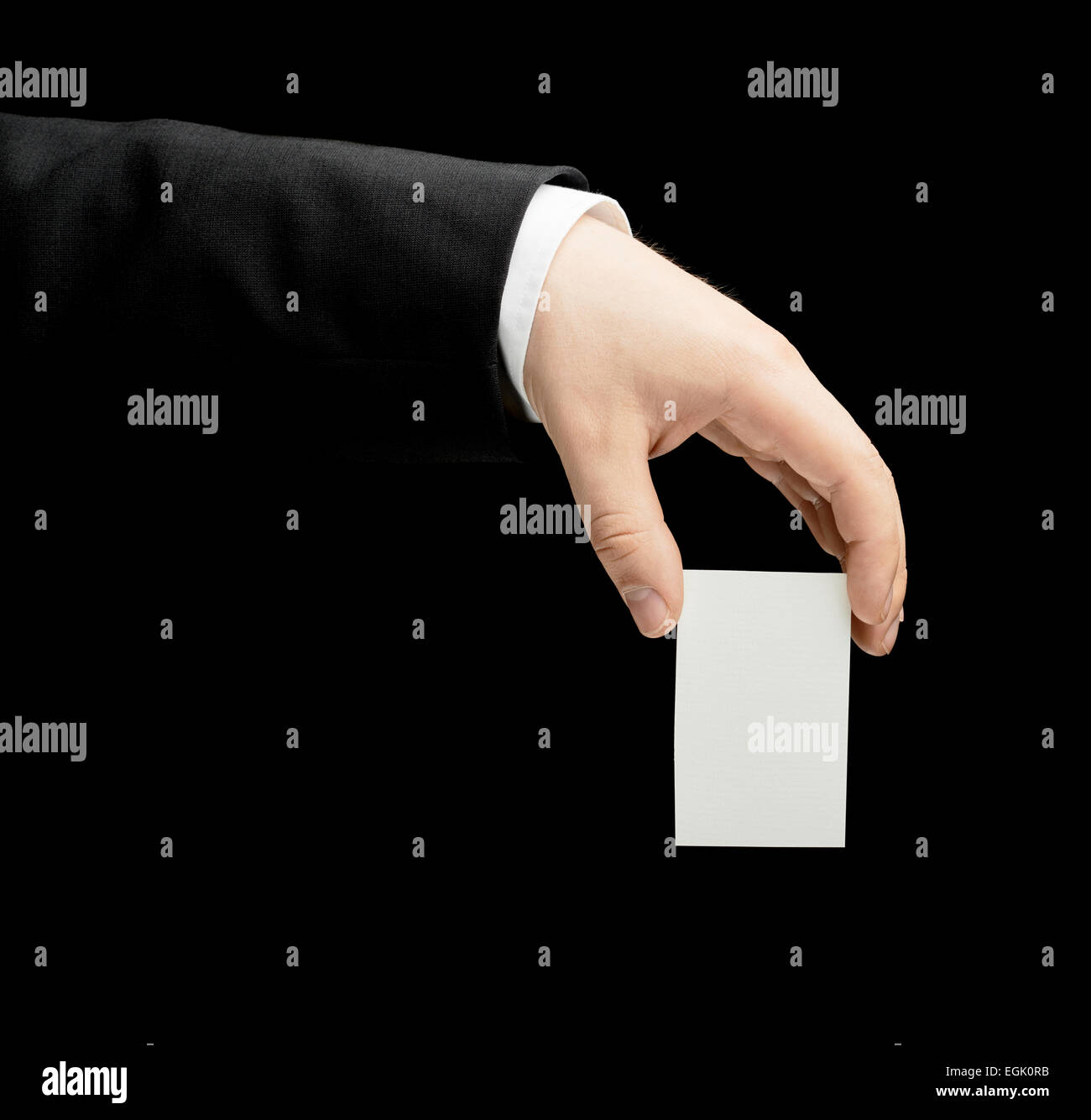 Homme de race blanche dans la main d'un tailleur isolé Banque D'Images
