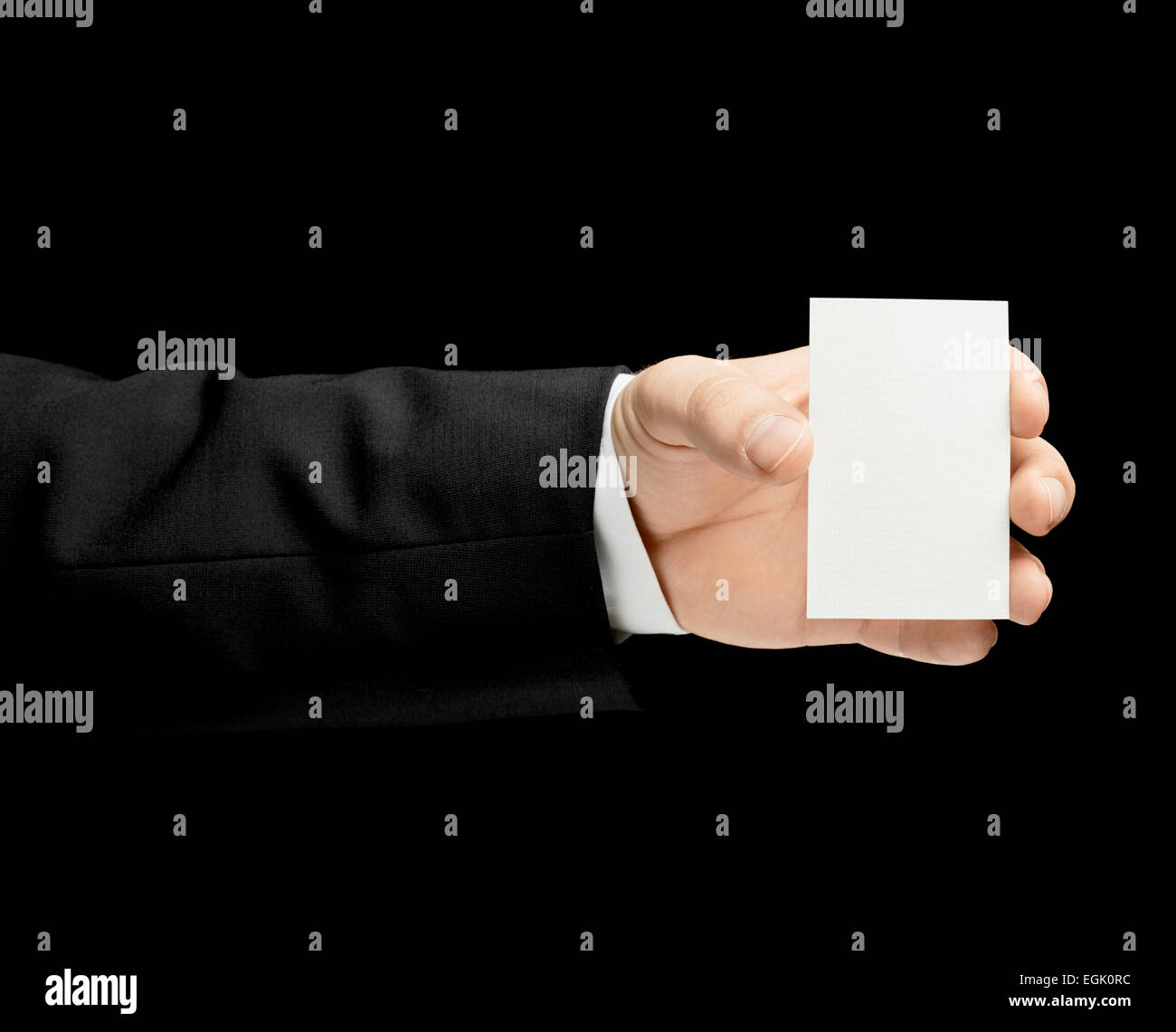 Homme de race blanche dans la main d'un tailleur isolé Banque D'Images