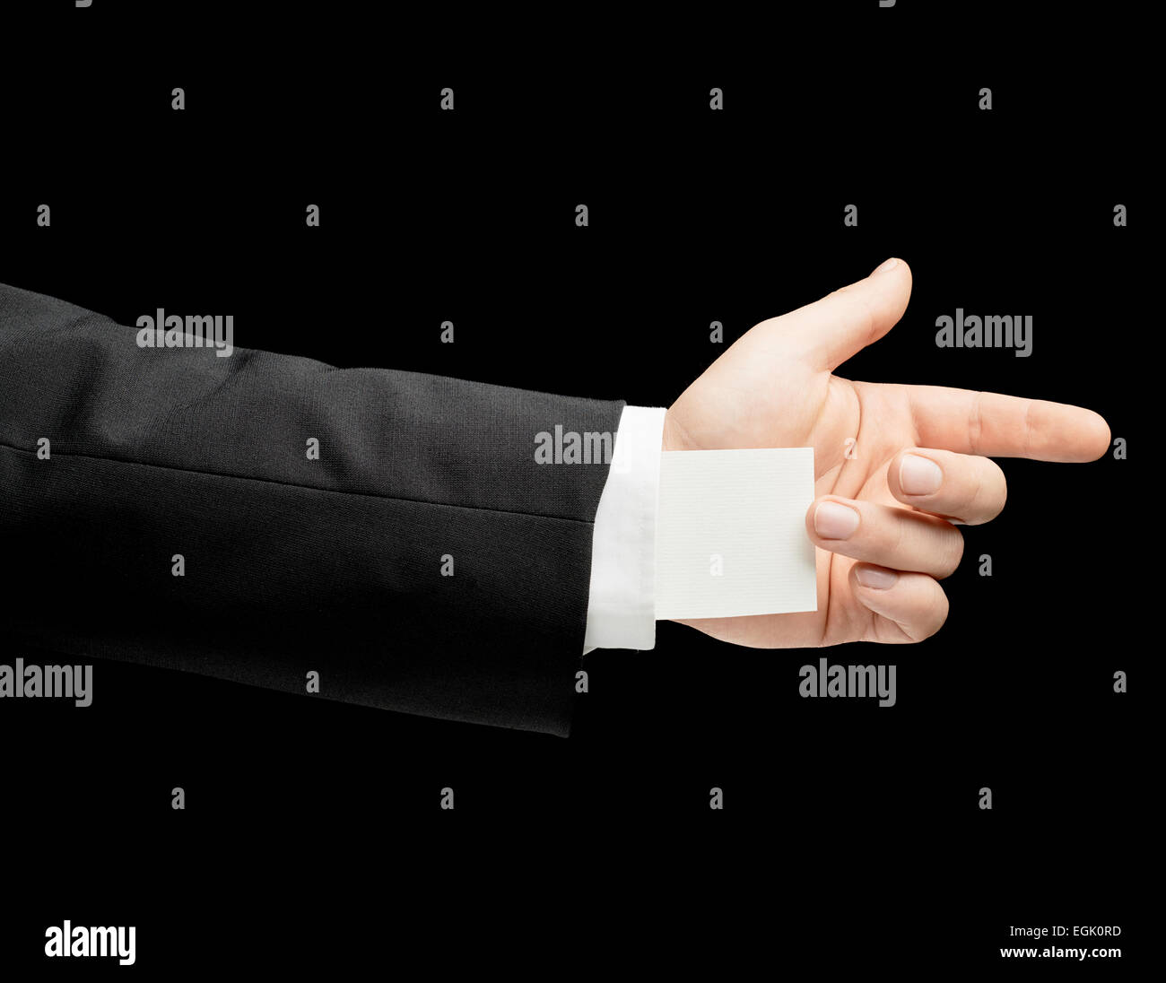 Homme de race blanche dans la main d'un tailleur isolé Banque D'Images