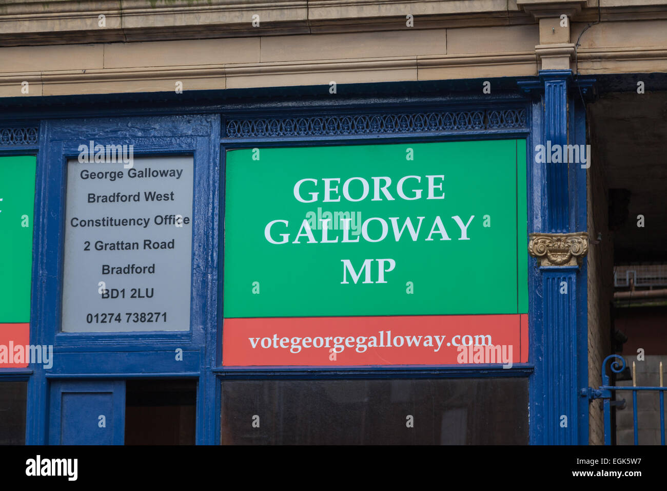 George Galloway bureau de comté de Bradford West Yorkshire, UK. L'égard des parties, 2-4 Grattan Road, Bradford, BD1 2LU Banque D'Images