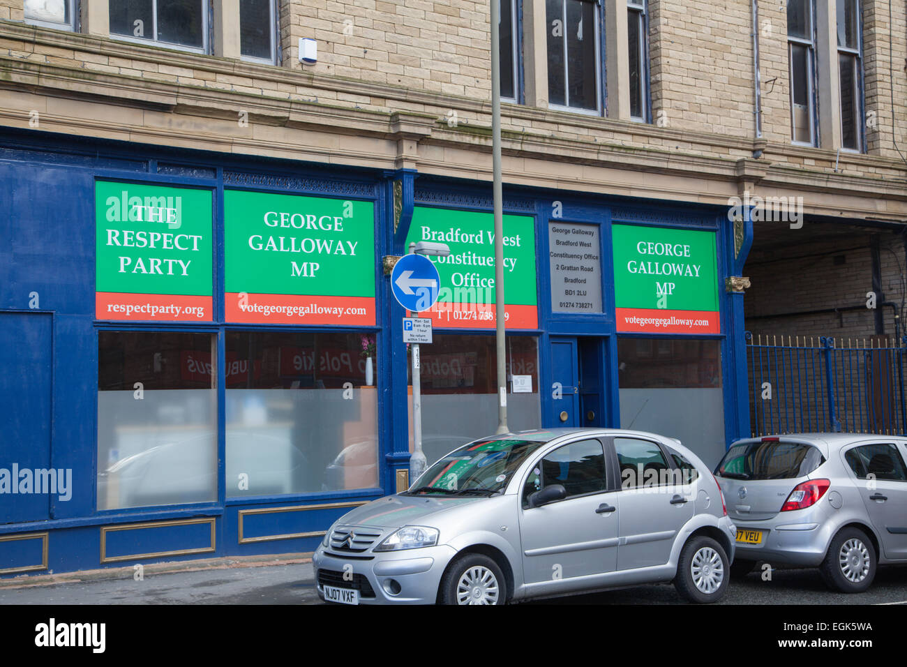 George Galloway bureau de comté de Bradford West Yorkshire, UK. L'égard des parties, 2-4 Grattan Road, Bradford, BD1 2LU Banque D'Images
