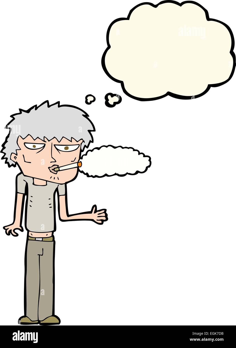 Caricature fumeur avec bulle pensée Illustration de Vecteur