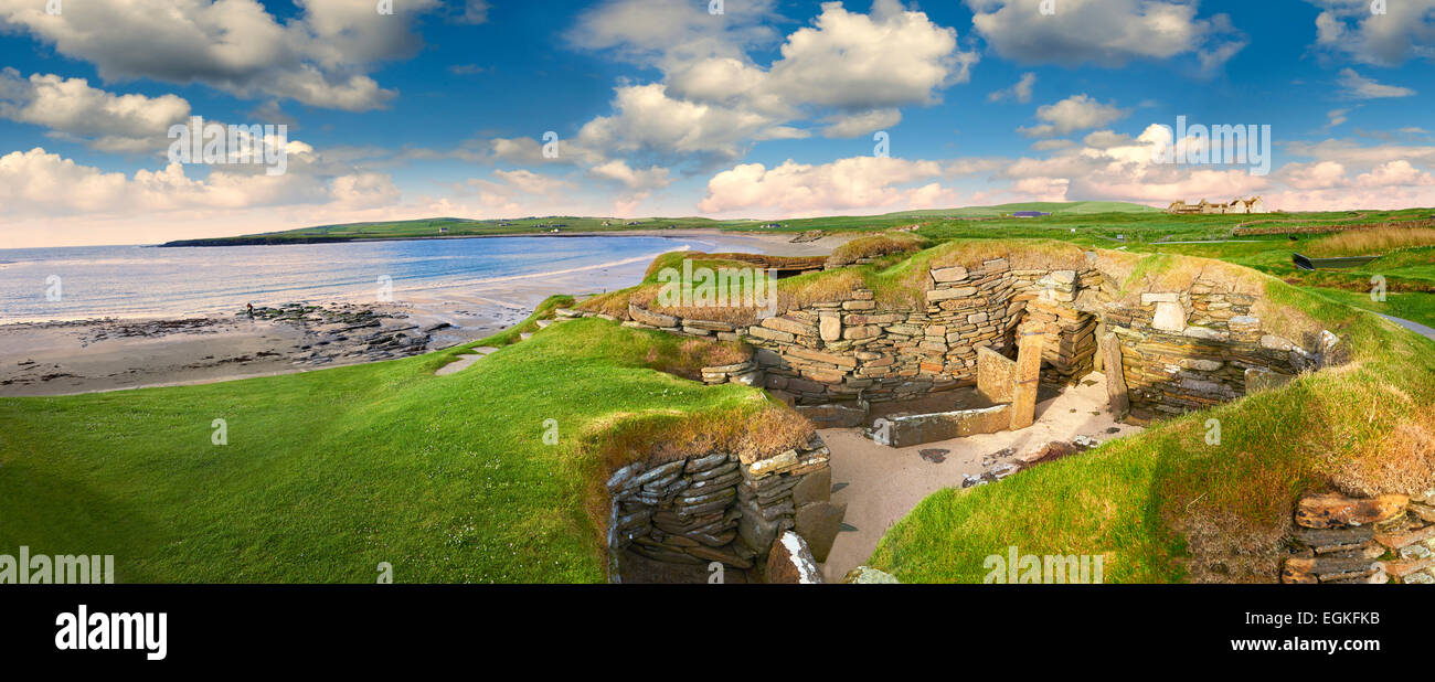 Le village néolithique ruines de Skara Brae, vers 2 500, Site du patrimoine mondial de l'UNESCO. Les Orcades, en Écosse Banque D'Images