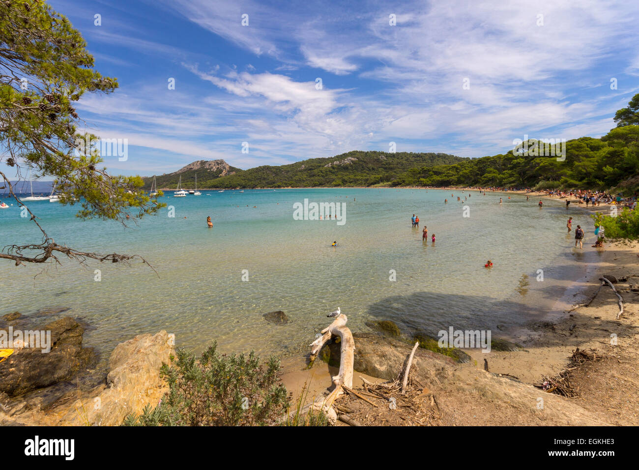 France, Côte d'Azur, île de Porquerolles, la plage Notre-Dame Banque D'Images