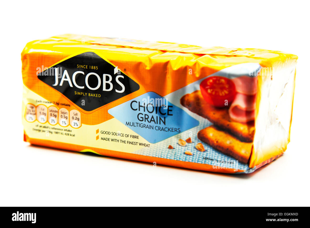Jacob Jacobs craquelins multigrains crème paquet pack produit découpe découpe logo fond blanc copie espace isolé Banque D'Images