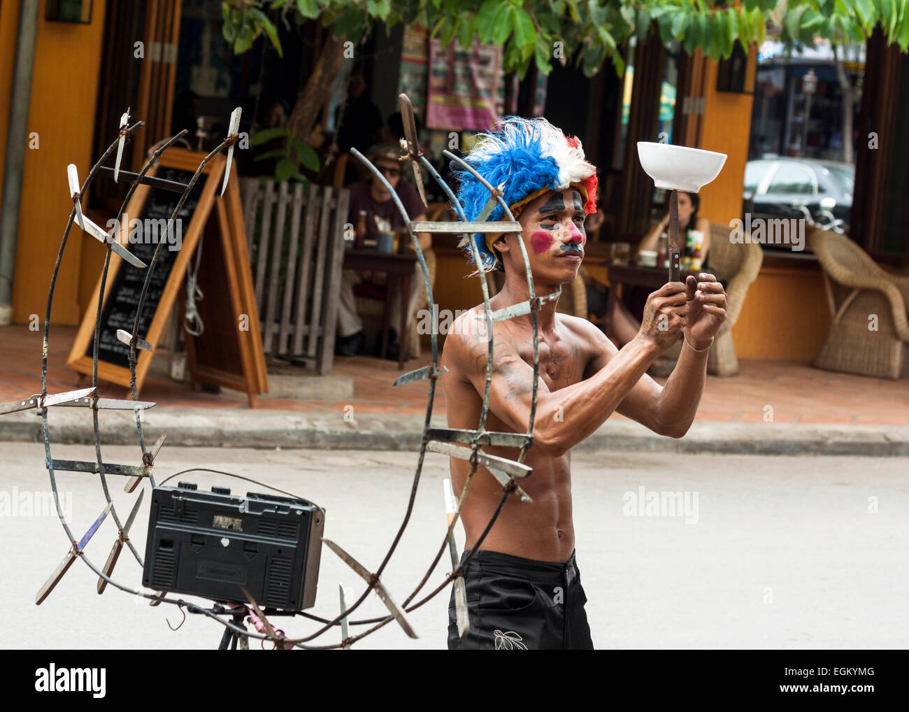 Artiste de rue à Siem Reap, Cambodge. Banque D'Images