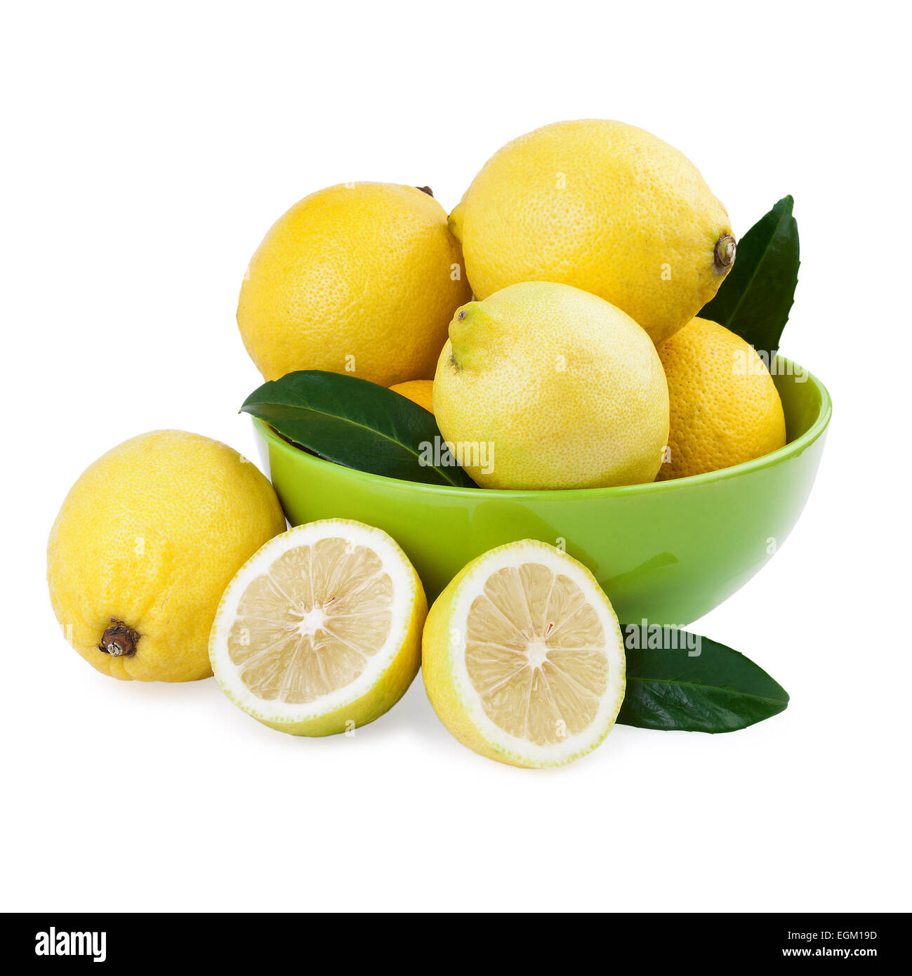 Les citrons frais bol vert Banque D'Images