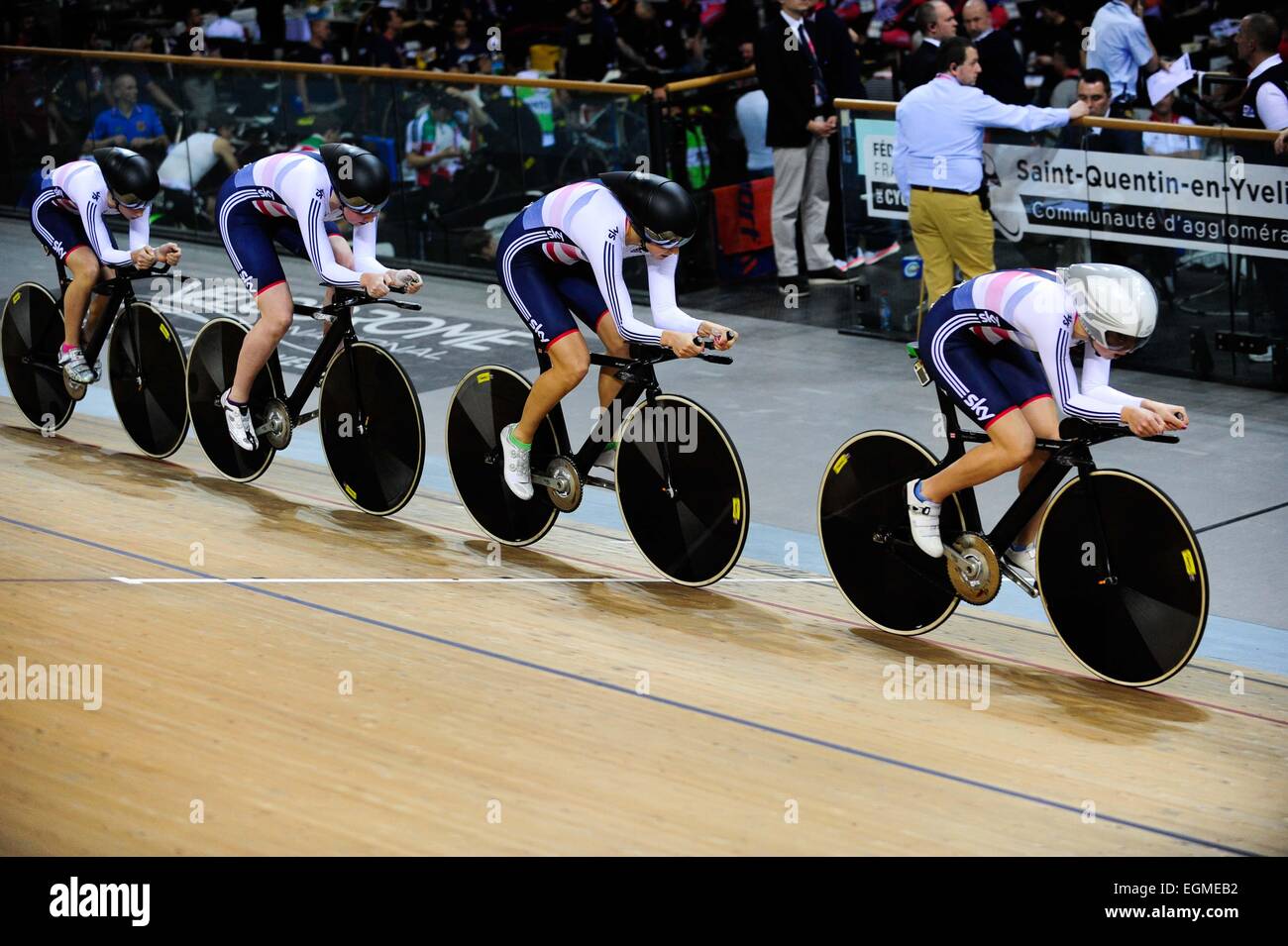 Katie ARCHIBALD/Laura TROTT/Elinor BARKER/Joanna ROXSELL - Grande Bretagne - Poursuite par equipes - 19.02.2015 - Cyclisme sur piste - Championnats du Monde - Saint Quentin en Yvelines -.Photo : Dave Winter/Icon Sport Banque D'Images