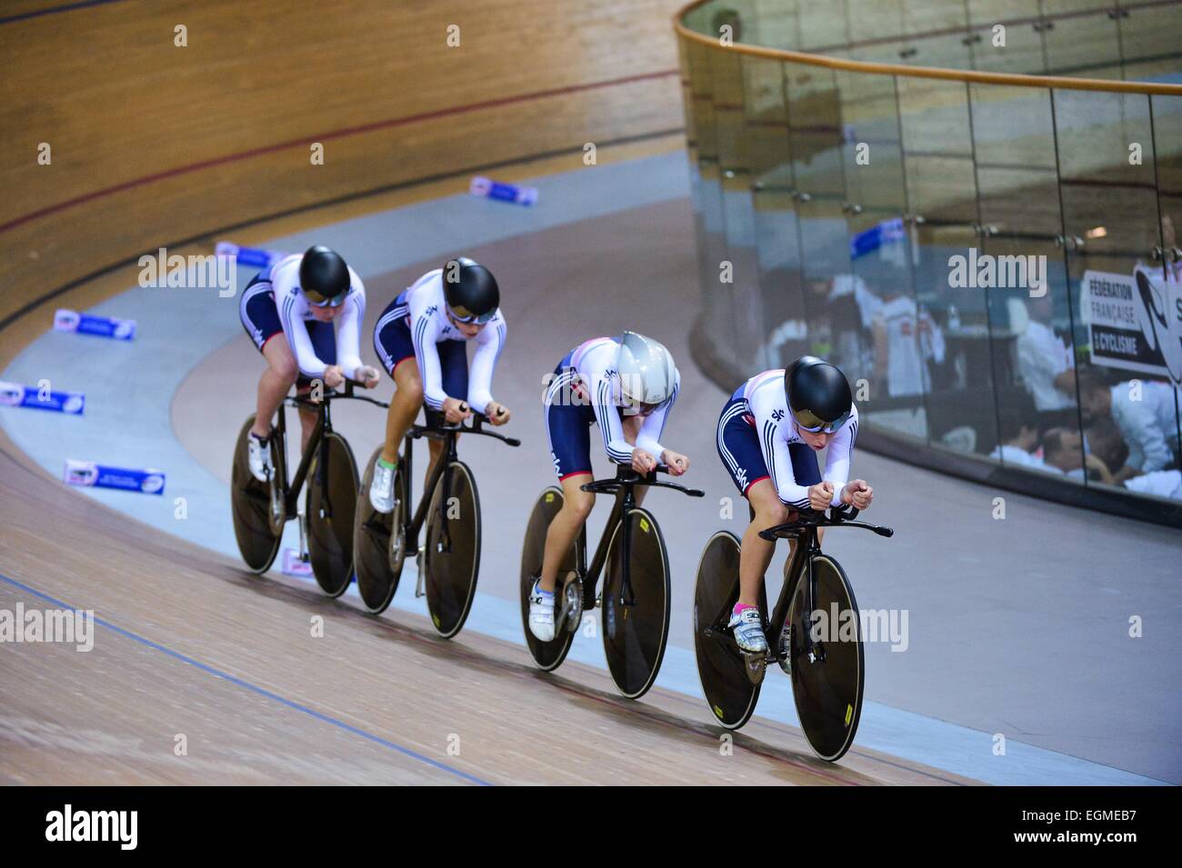 Katie ARCHIBALD/Laura TROTT/Elinor BARKER/Joanna ROXSELL - Grande Bretagne - Poursuite par equipes - 19.02.2015 - Cyclisme sur piste - Championnats du Monde - Saint Quentin en Yvelines -.Photo : Dave Winter/Icon Sport Banque D'Images