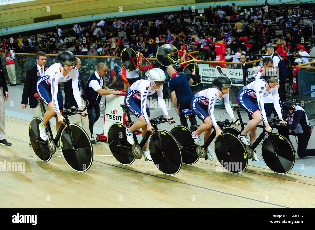 Katie ARCHIBALD/Laura TROTT/Elinor BARKER/Joanna ROXSELL - Grande Bretagne - Poursuite par equipes - 19.02.2015 - Cyclisme sur piste - Championnats du Monde - Saint Quentin en Yvelines -.Photo : Dave Winter/Icon Sport Banque D'Images