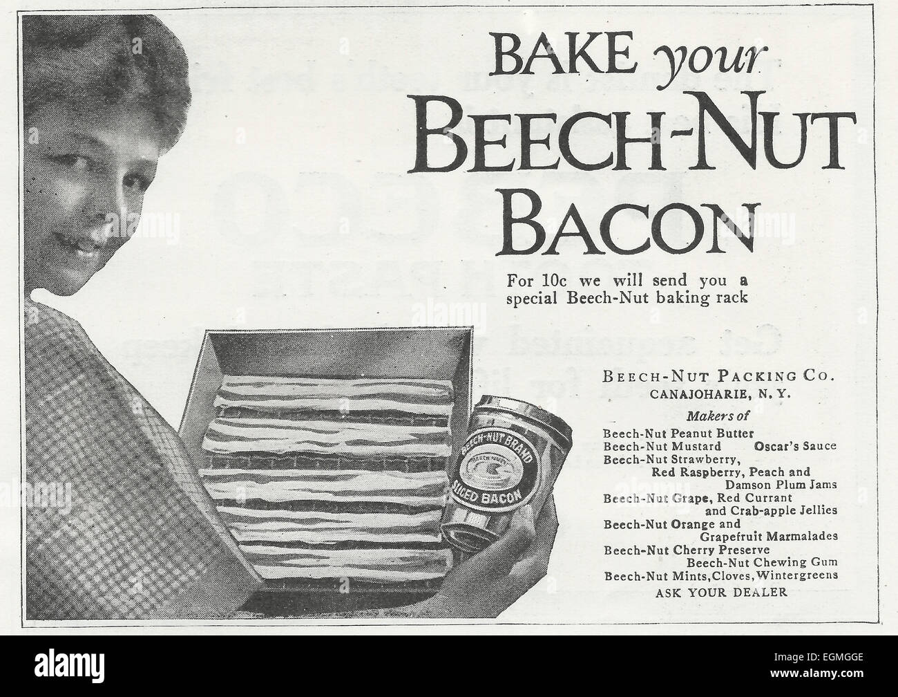 Cuisez votre Bacon Beech-Nut 1916 Publicité Banque D'Images