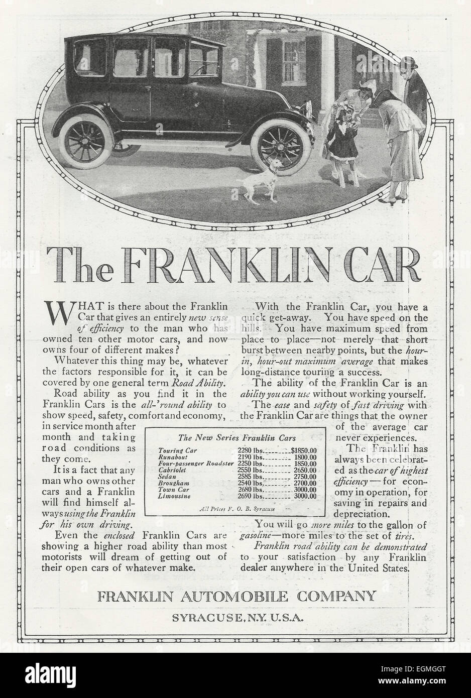 La voiture Franklin - publicité 1916 Banque D'Images