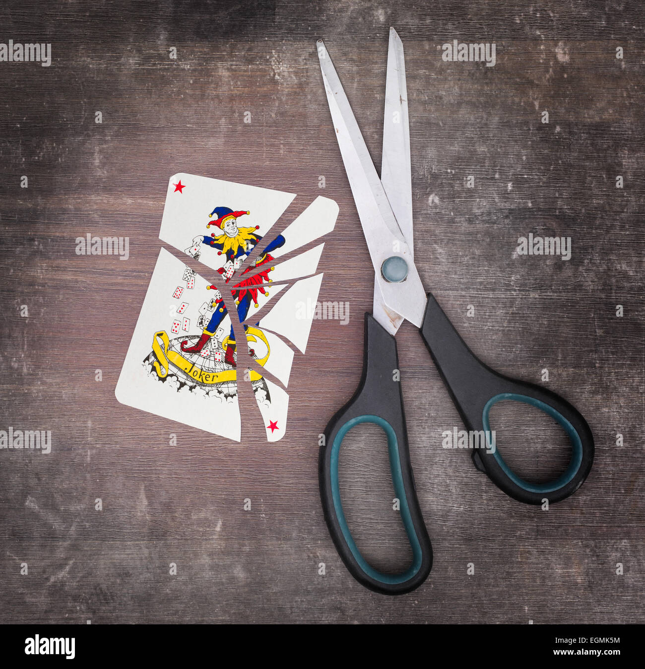 Notion de dépendance, avec des ciseaux, de la carte joker Banque D'Images