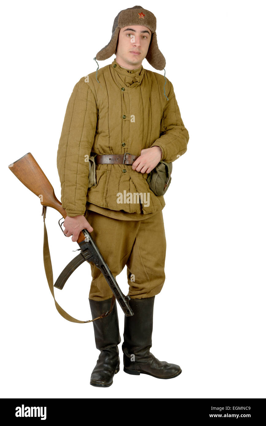 Jeune Soldat Sovi tique Avec Une Mitrailleuse Sur Le Fond Blanc Photo jeune-soldat-sovi-tique-avec-une-mitrailleuse-sur-le-fond-blanc-photo