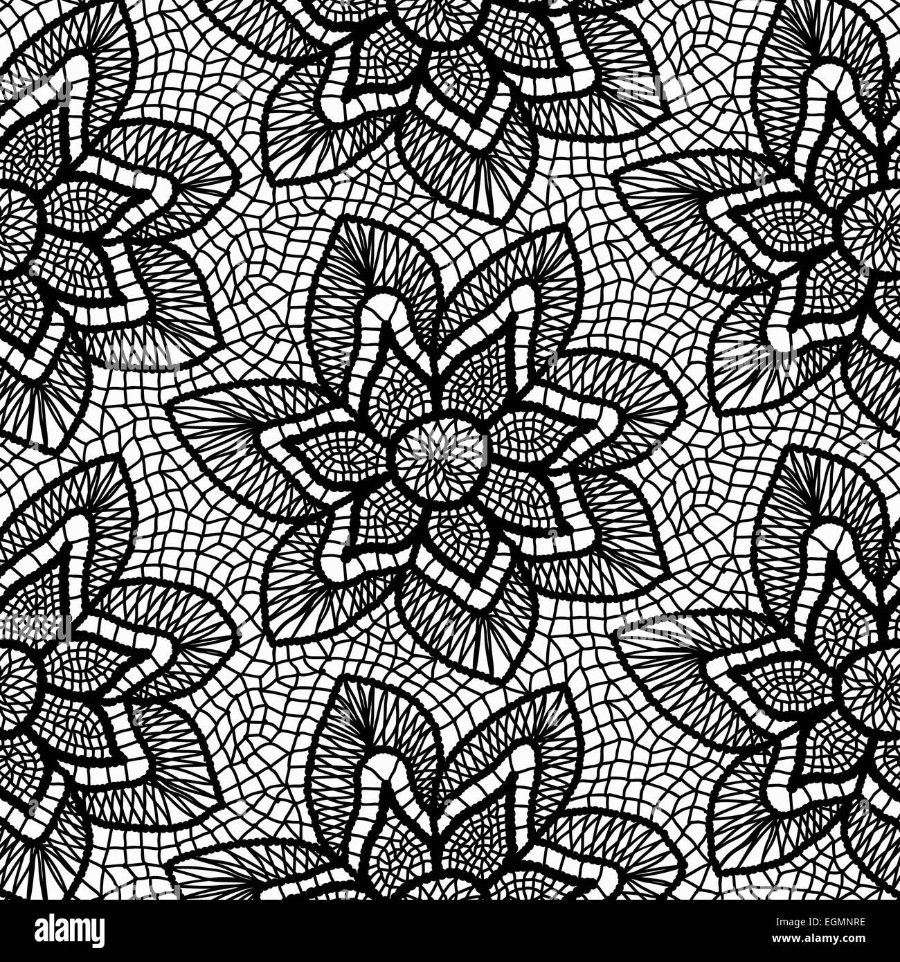 Motif dentelle tricoté noir avec des fleurs Banque D'Images