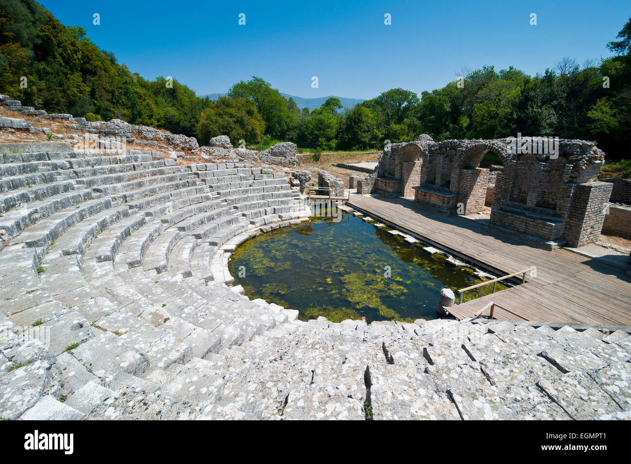 Amphithéâtre, vestiges romains, UNESCO World Heritage Site, Buthrotum, Albanie Banque D'Images