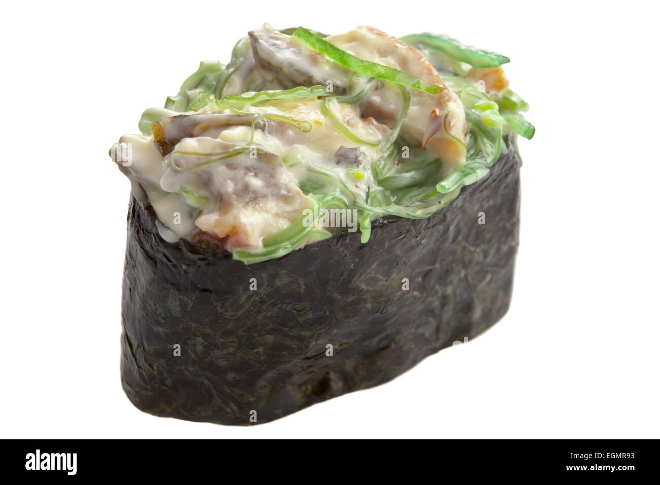 Sushis sashimis traditionnels sur fond blanc Banque D'Images