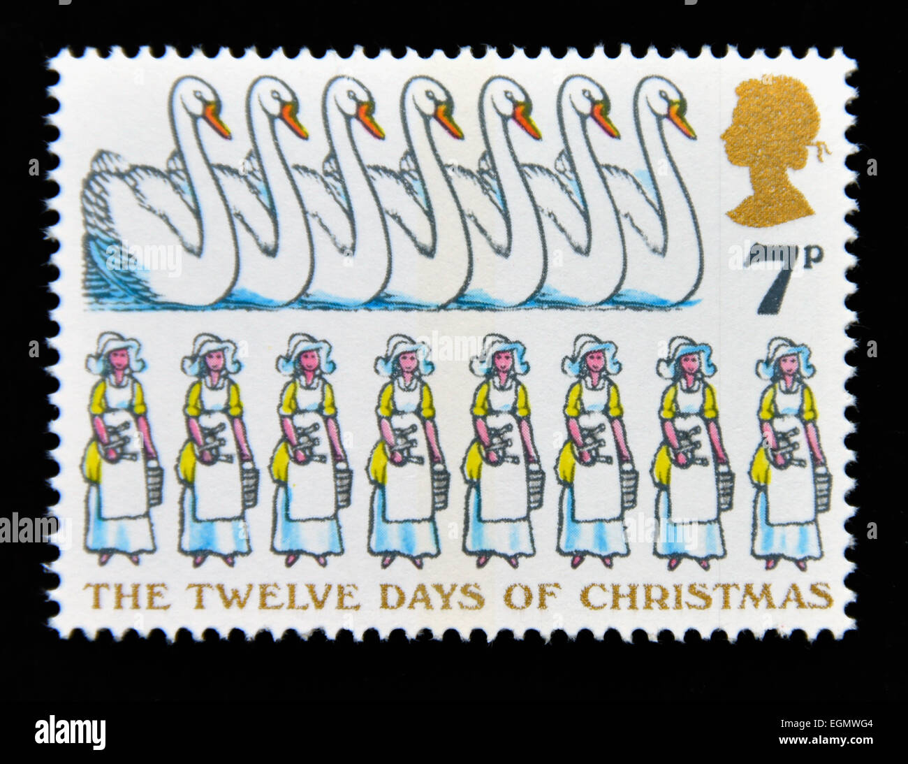 Timbre-poste. La Grande-Bretagne. La reine Elizabeth II. 1977. Les Douze jours de Noël. 7p. Banque D'Images