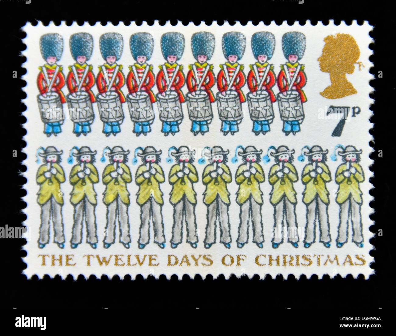 Timbre-poste. La Grande-Bretagne. La reine Elizabeth II. 1977. Les Douze jours de Noël. 7p. Banque D'Images