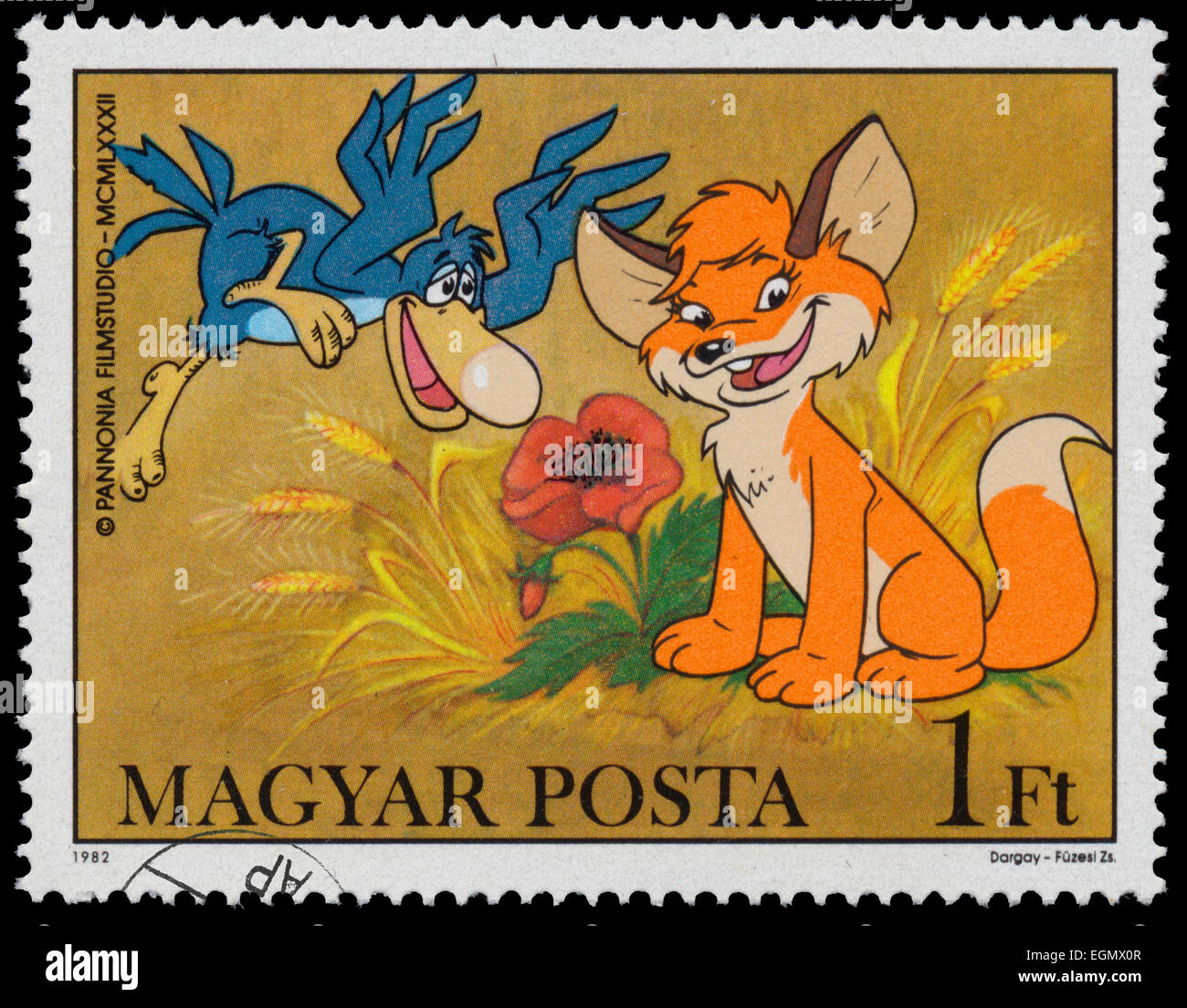 Hongrie - VERS 1982 : timbre imprimé par la Hongrie, montre des scènes de Vuk le Fox Cub, dessin d'Attila Dargay, vers 1982 Banque D'Images