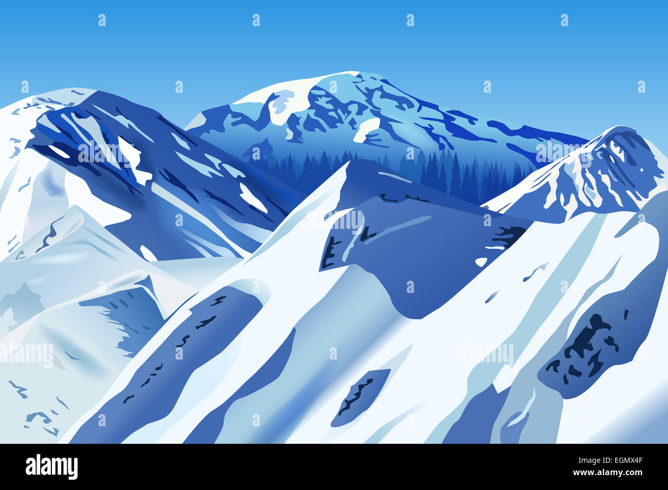 Snowy Mountains Raster Illustration Banque D'Images