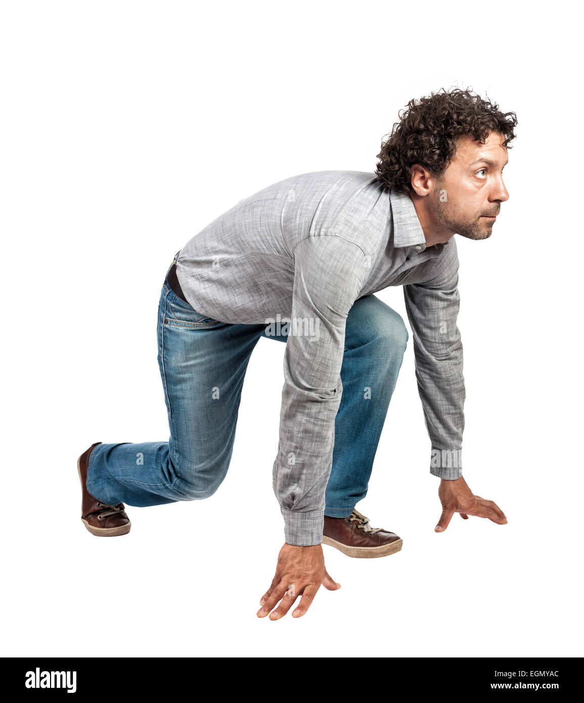 Portrait de l'homme dans la position de début d'exécution Banque D'Images