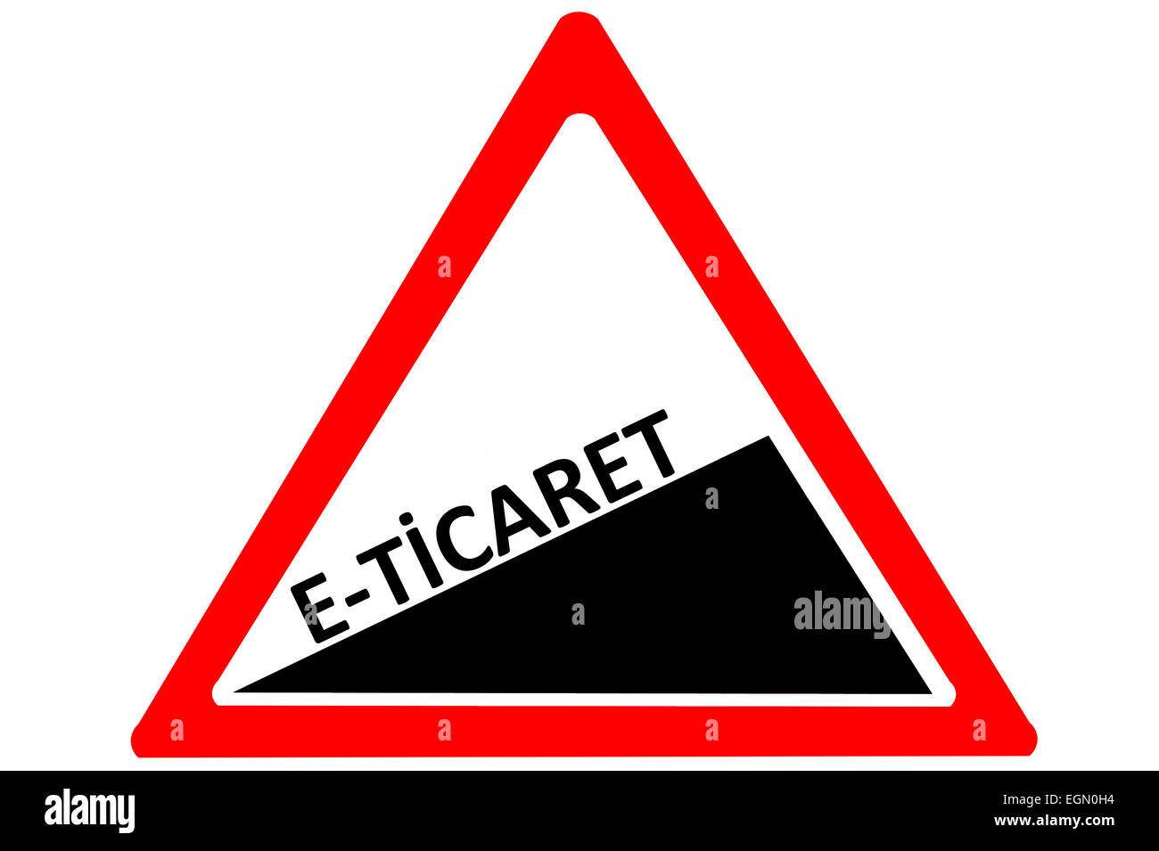 E-business e-turc ticaret augmentant road sign avertissement isolé sur fond blanc Banque D'Images