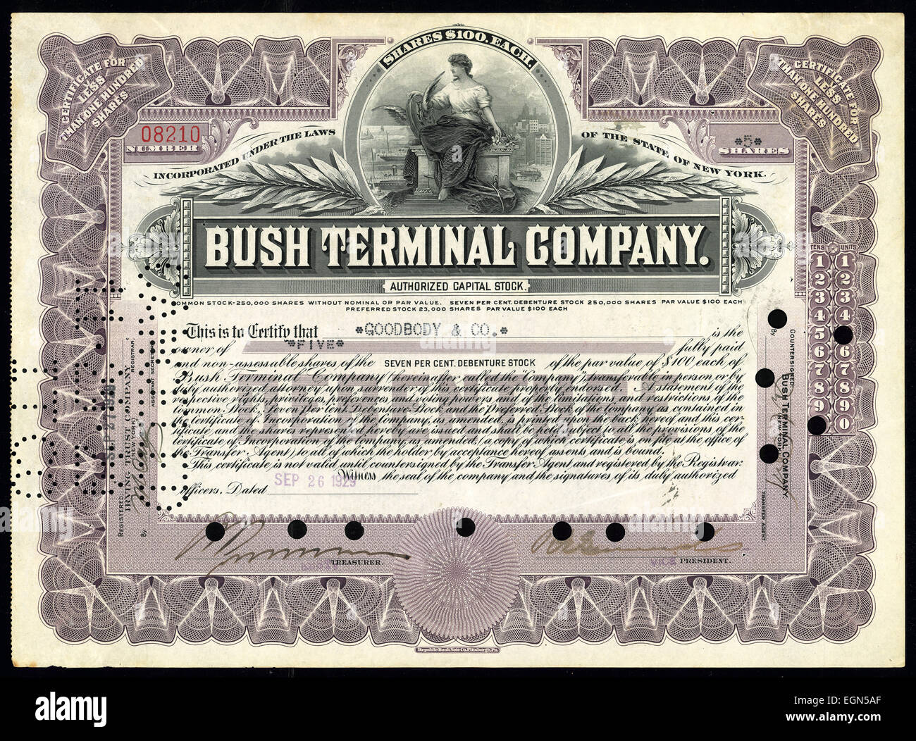 Capital-actions autorisé de Bush Terminal Company Banque D'Images