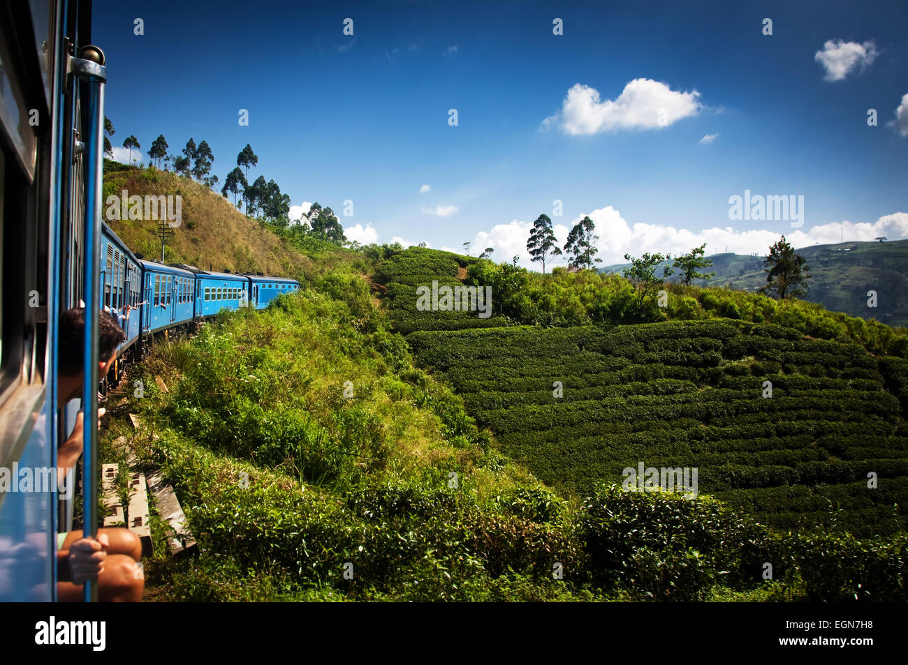 Train de Kandy à Nuwara Eliya parmi les plantations de thé dans les hautes terres du Sri Lanka Banque D'Images