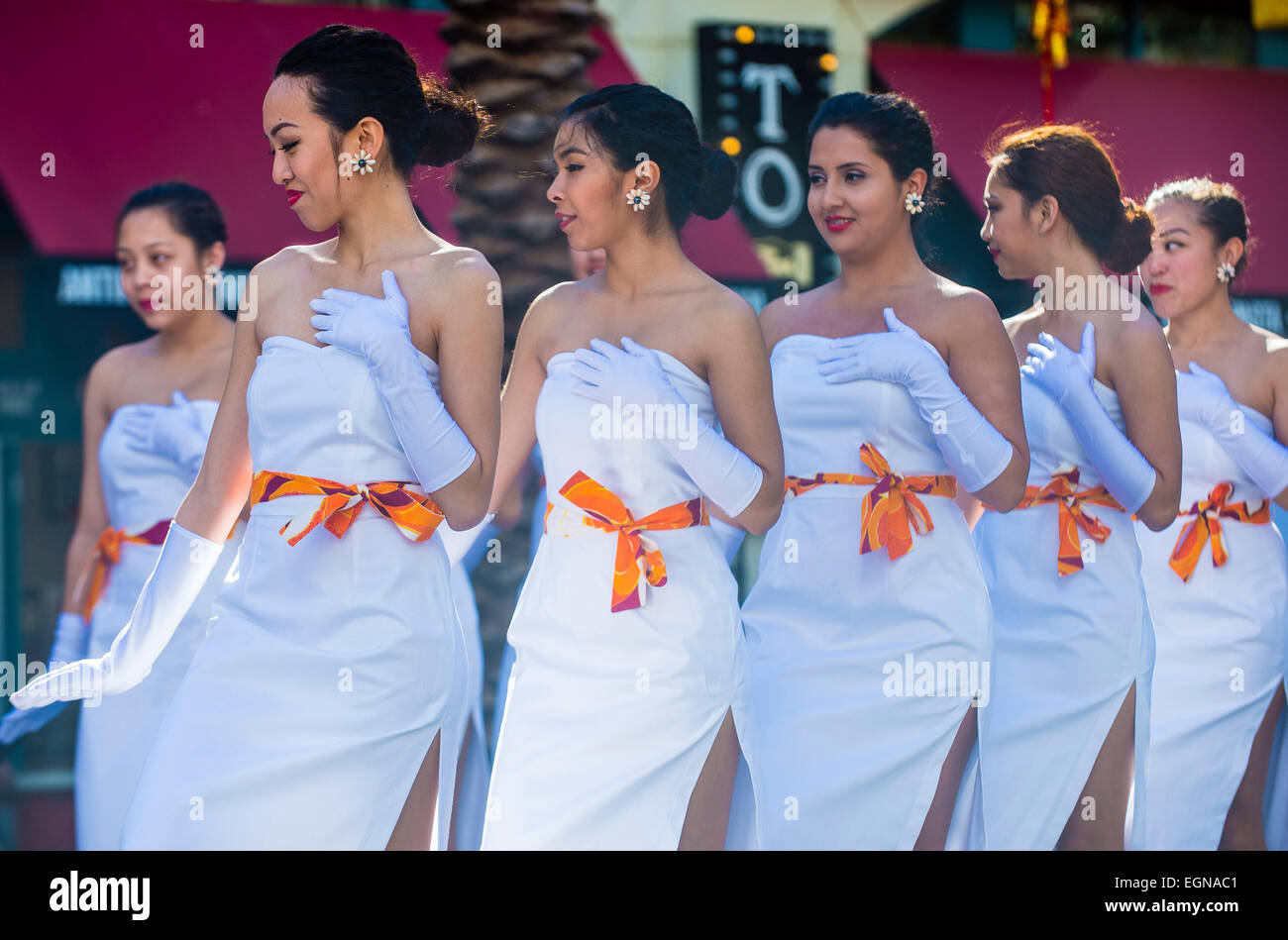 Les spectacles de danse folklorique Tahitienne au Nouvel An chinois qui a eu lieu à Las Vegas Banque D'Images