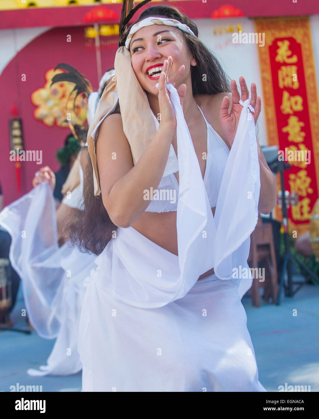 Les spectacles de danse folklorique Tahitienne au Nouvel An chinois qui a eu lieu à Las Vegas Banque D'Images