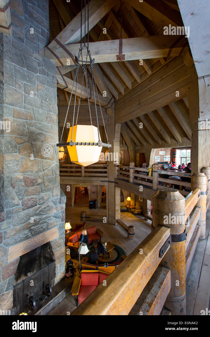 Intérieur de Timberline Lodge, sur le mont Hood dans les montagnes Cascade, Oregon, USA Banque D'Images