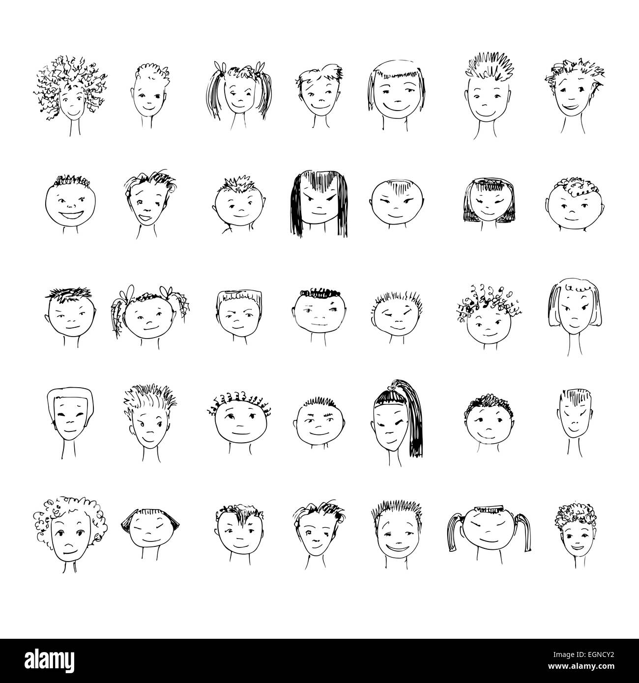 Des visages. Collection de hand drawn doodle visages Banque D'Images