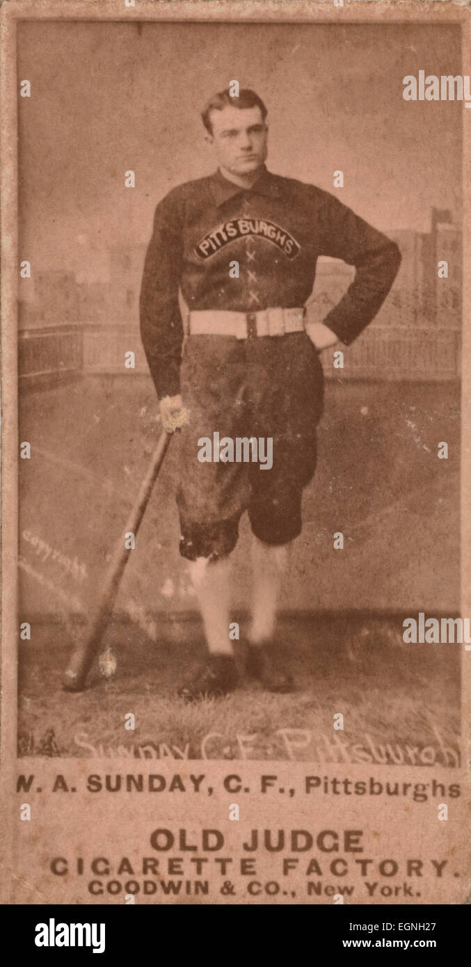 Pittsburgh Alleghenys Billy Sunday, carte de base-ball, portrait, circa 1888. Billy dimanche est devenu plus tard un prédicateur et évangéliste bien connu Banque D'Images