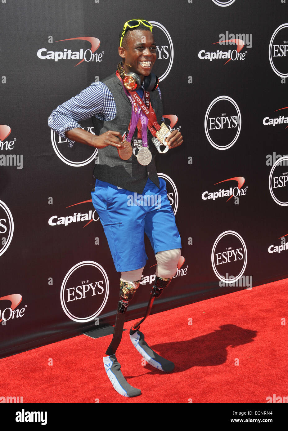 LOS ANGELES, CA - le 16 juillet 2014 : l'athlète paralympique Blake Leeper à l'ESPY awards 2014 au Nokia Theatre la vivre. Banque D'Images