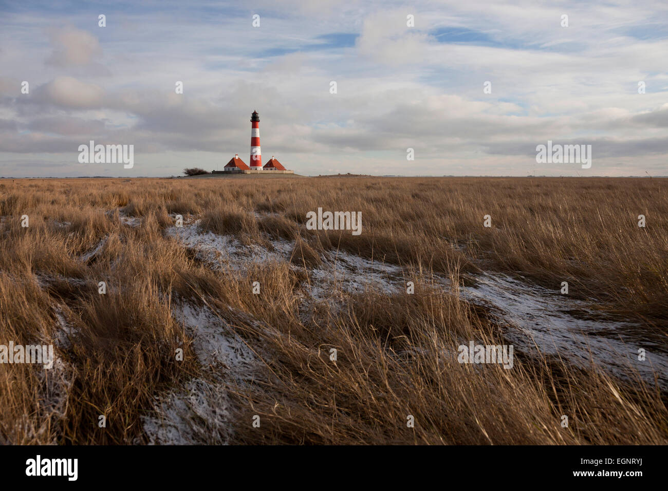 Westerheversand phare, vasières et marais de sel à la mer des Wadden parc national, Büsum, Schleswig-Holstein, Allemagne, Banque D'Images