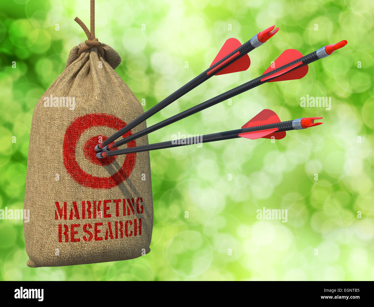 La recherche marketing - Flèches Hit en cible rouge. Banque D'Images