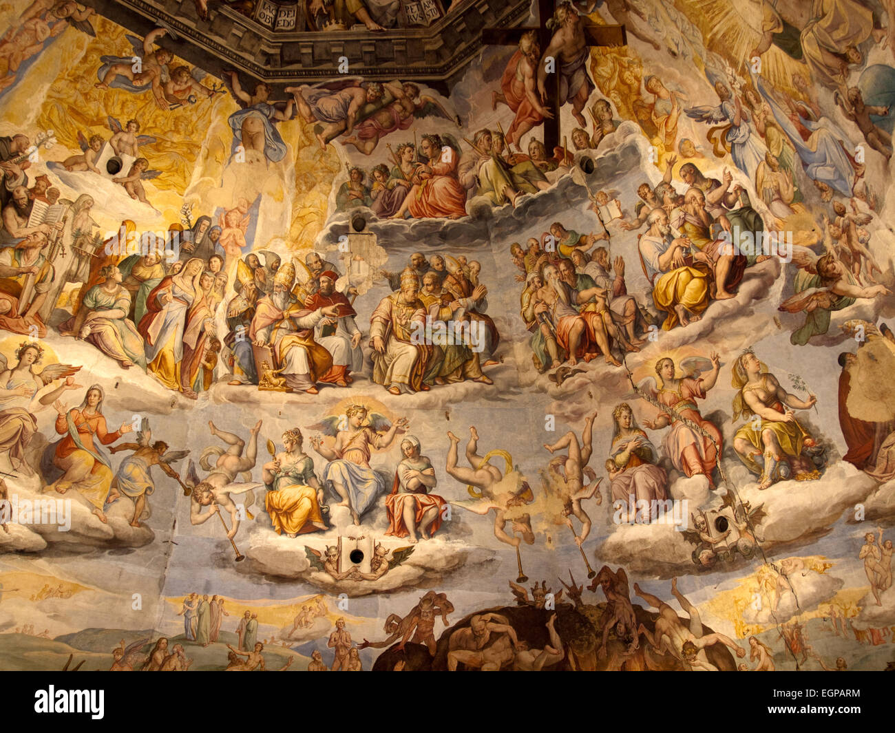 Une partie de la fresque sur l'intérieur de la coupole de la cathédrale de Florence, Italie (la basilique de Santa Maria del Fiore) Banque D'Images